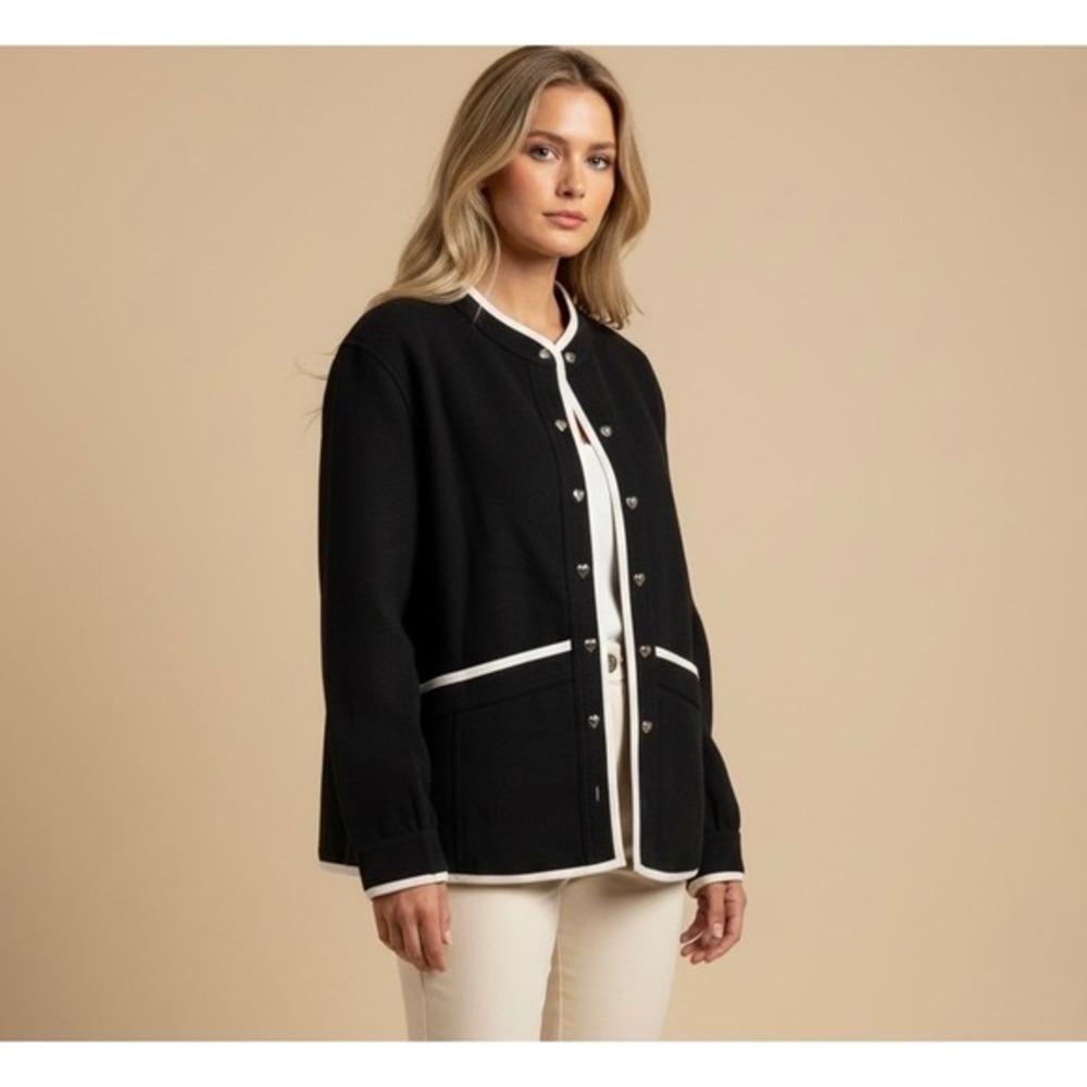 NEW Cicy Bell Black White Size Large Contrast‎ Piped Heart Button Jacket